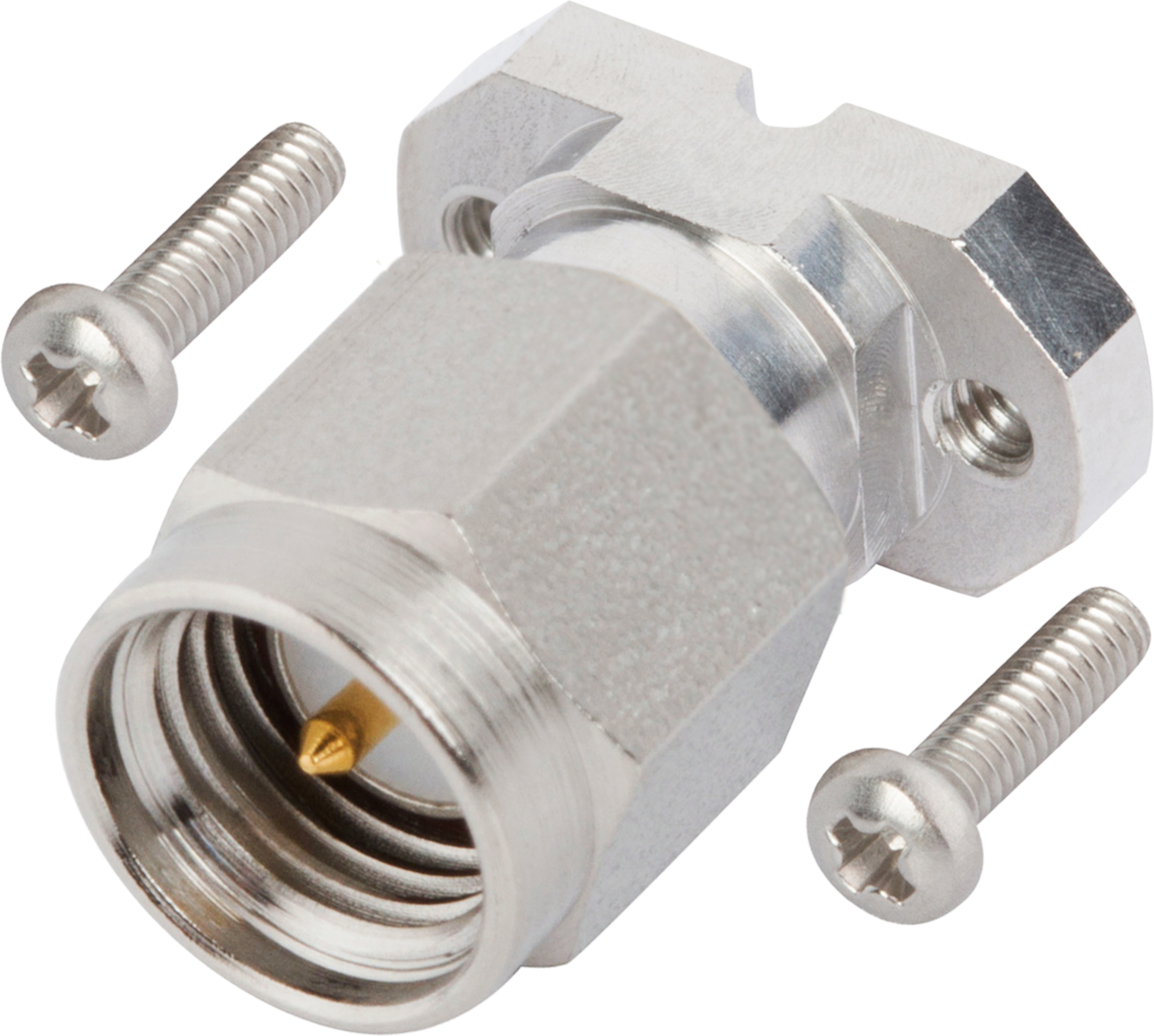 SMA Male Solderless PCB Compression Mount Connector, 2 Hole, with 4.76mm Screws (CPW / Microstrip), SF2911-60973-1S