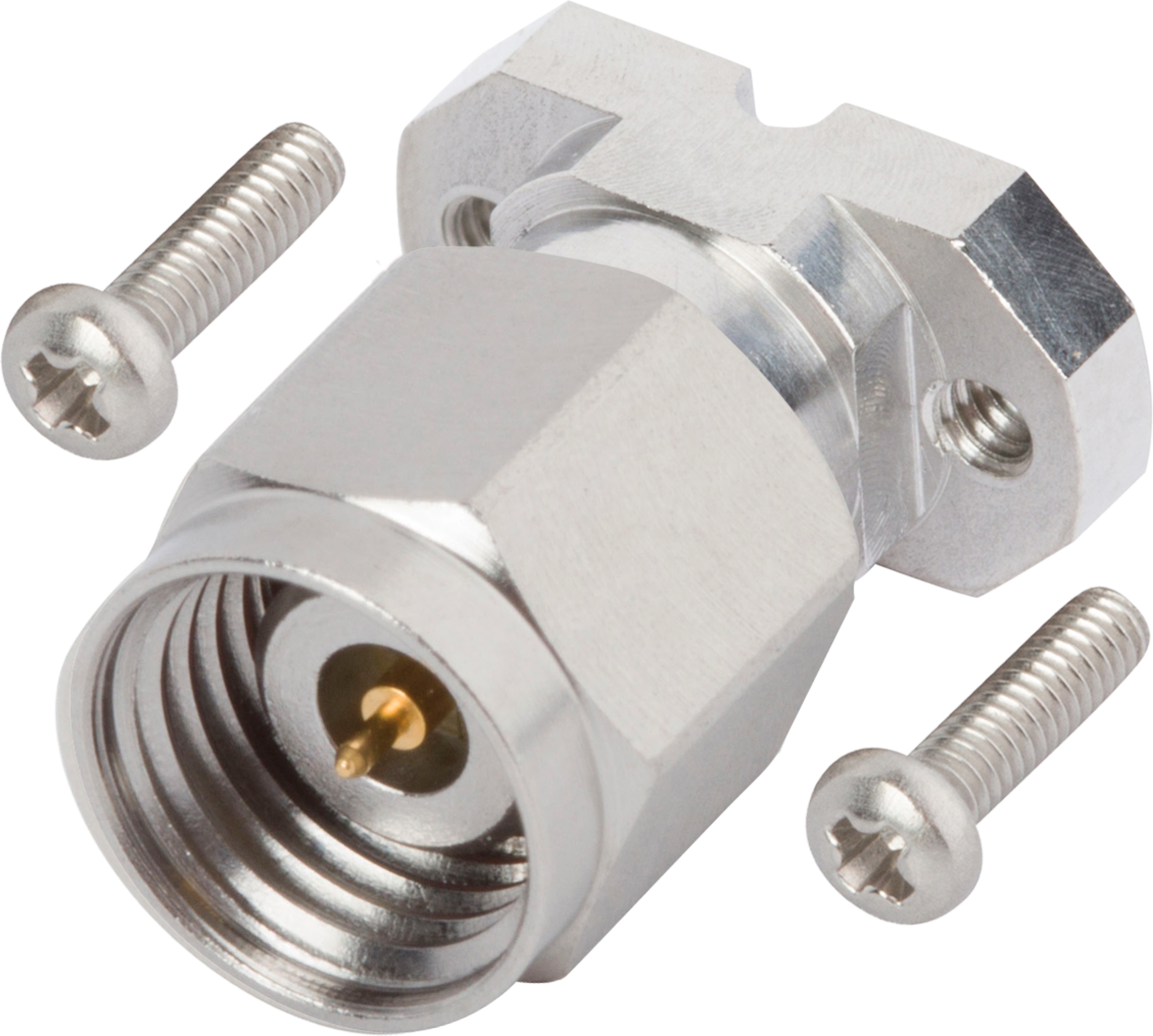 2.4mm Male Solderless PCB Compression Mount Connector, 2 Hole, with 4.76mm Screws (CPW / Microstrip), SF1611-60021-1S