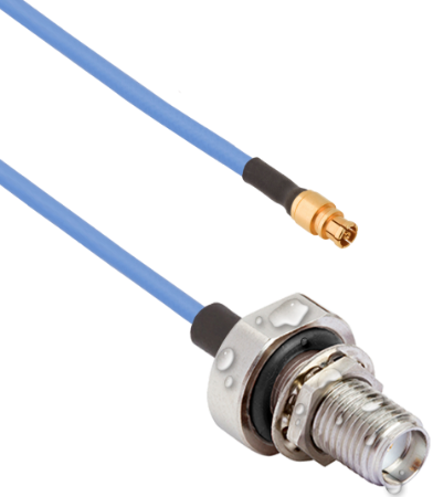 SMA Female Waterproof (IP68 Rated) Bulkhead to SMPM Female 12" Cable Assembly for .047" Cable, 7032-10875