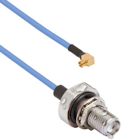 SMA Female Waterproof (IP68 Rated) Bulkhead to SMPM Female R/A 6" Cable Assembly for .047" Cable, 7032-10876