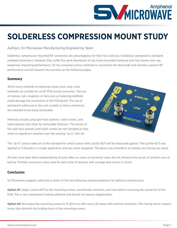 Solderless Compression Mount Study PCB Compression Compression Mount Study